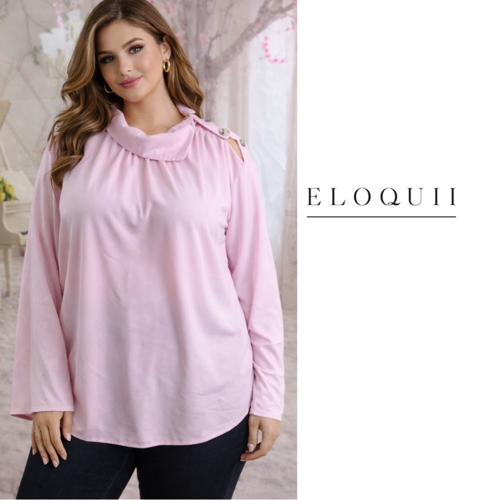 NEW Eloquii Collared Shoulder Button Blouse